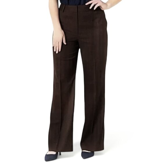 Worthington Chocolate brown Curvy Fit straight leg cotton mid-rise Trousers 12 - Picture 1 of 11
